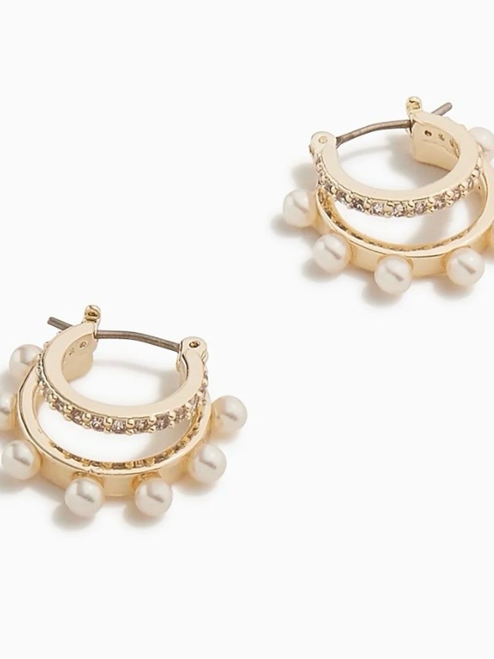 Gold Pearl & Crystal Double Hoop Earrings - Women Jewelry